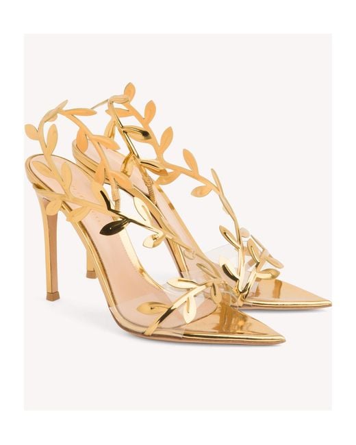Gianvito Rossi Metallic Flavia Leaf Motif Pointed-Toe Sandals