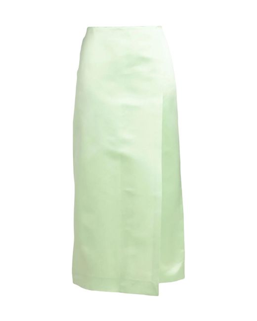 Tory Burch Green Solid Color Satin Wrap Skirt