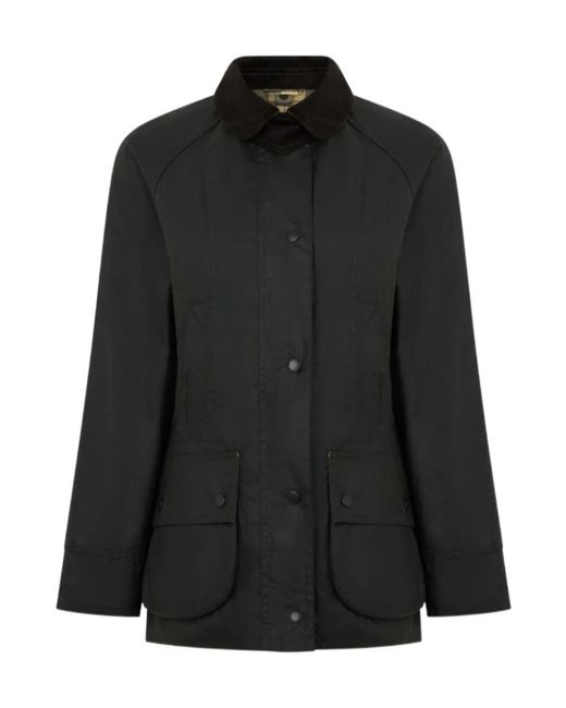 Barbour Black Beadnell Waxed Corduroy-Collar Jacket