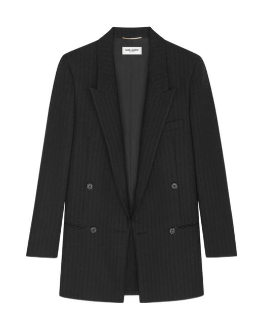 Saint Laurent Black Double-Breasted Oversized Jacket