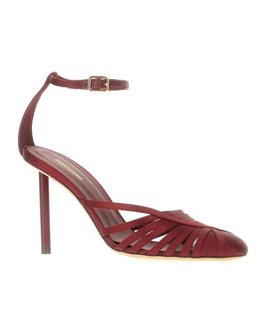 Ferragamo Pink Hollowed-Out High-Heeled Sandals