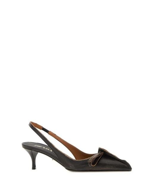 Prada Black Slingback Bow Heeled Pumps