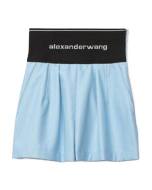 Alexander Wang Blue High-Rise Logo-Print Two-Tone Shorts