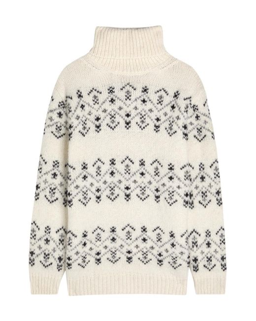 Moncler White Fair Isle Alpaca-Blend Jumper