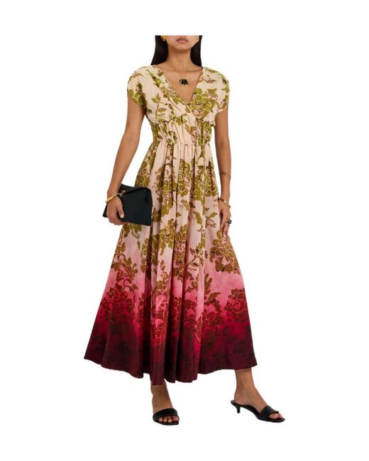 LaDoubleJ White Printed Smocked Silk Midi Dress