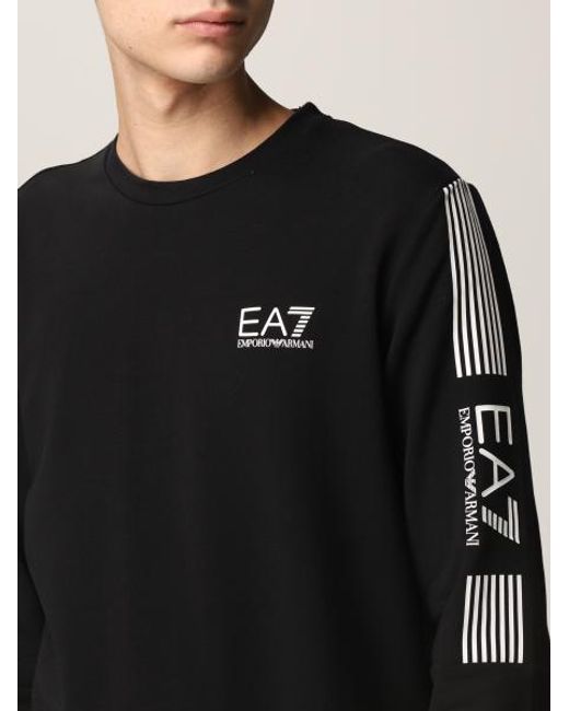 EA7 Black Logo-Print Crew-Neck Sweatshirt for men