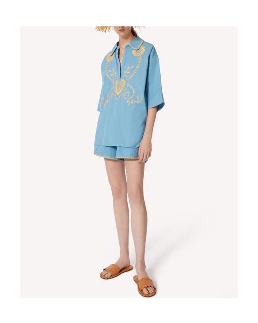RED Valentino Blue Short Sleeve V-Neck Top