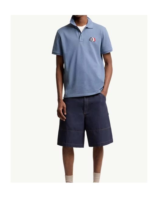 Moncler Blue Logo Patch Polo Shirt for men
