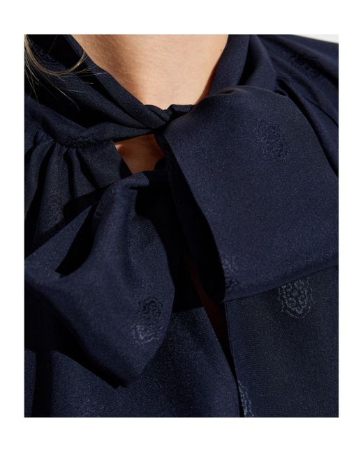 Etro Blue Silk Top With Tie-Neck