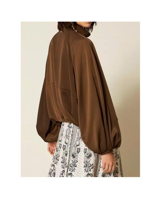Twinset Brown Long-Sleeve Casual Zip-Up Jacket