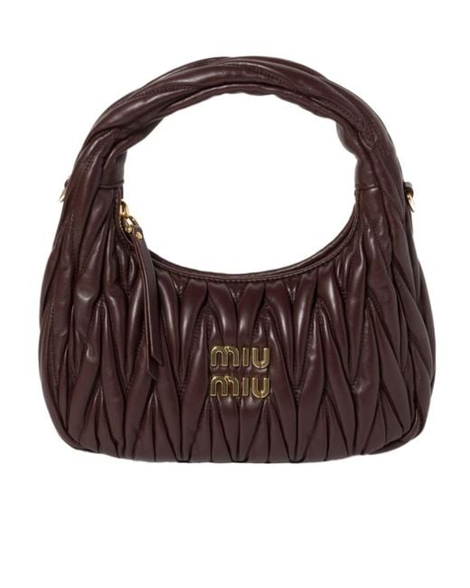 Miu Miu Brown Wander Matelassé Nappa Leather Hobo Bag