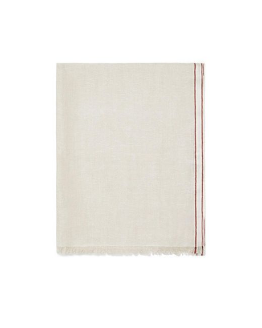 Brunello Cucinelli White Striped Frayed Edge Border Scarf for men