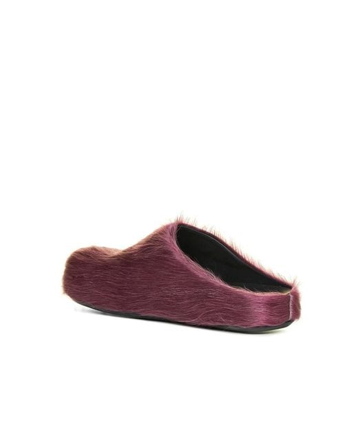 Marni Red Fluffy Slip-On Flat Mules