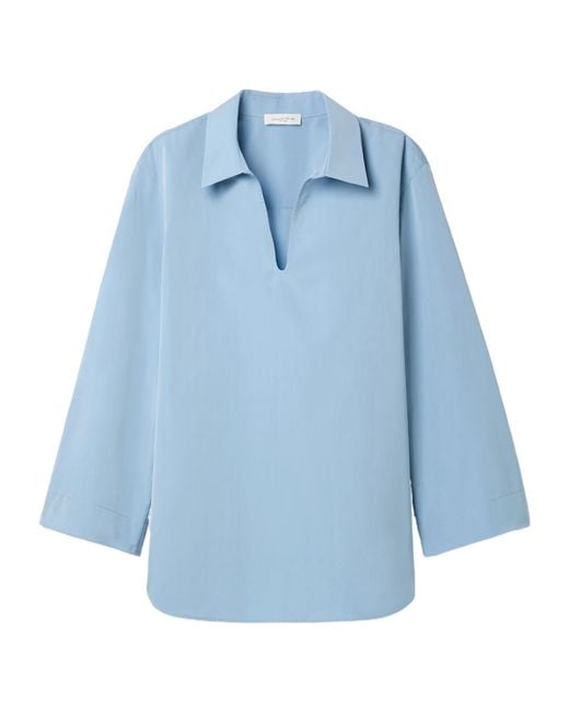 Lafayette 148 New York Blue Cotton-Sateen Top