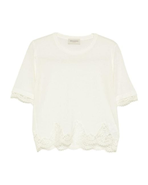 ERMANNO FIRENZE White Short-Sleeve Lace-Trim Top