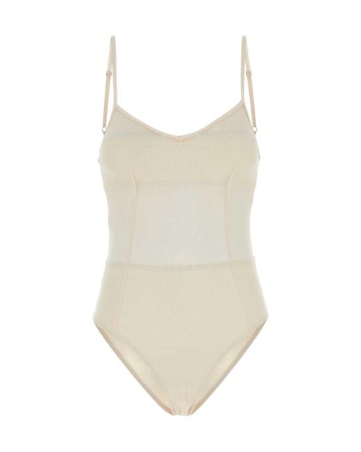 Prada Natural Tulle V-Neck Swimsuit