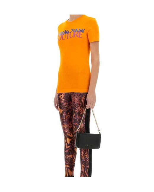 Versace Jeans Orange Couture Logo Printed Crewneck T-Shirt