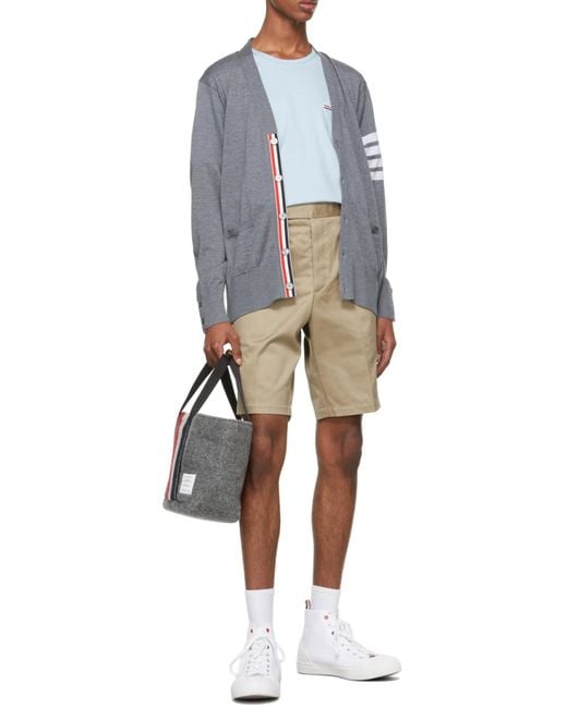 Thom Browne Gray Bar Striped V-Neck Cardigan for men