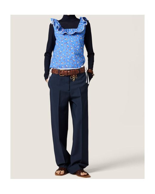 Miu Miu Blue Mohair-Wool Tailored Trousers