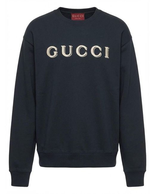 Gucci Blue Embroidery Jersey Sweatshirt for men