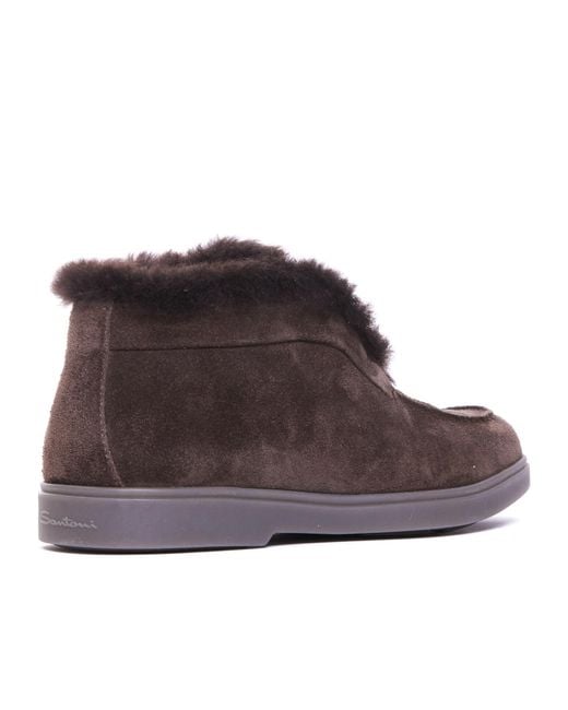 Santoni Brown Shearling Detailed Slip-On Boots
