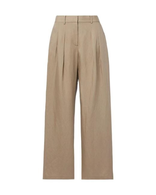 LoveShackFancy Natural Adams Pleated Lyocell And Linen-Blend Wide-Leg Pants
