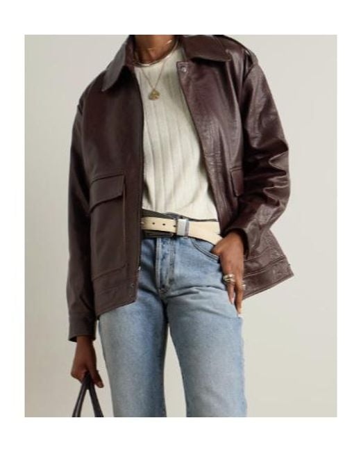Nour Hammour Brown Long-Sleeved Leather Jacket