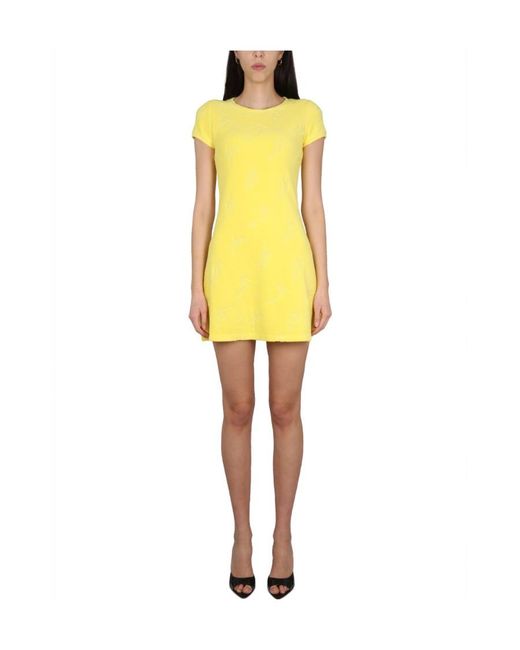 DSquared² Yellow Round-Neck Flared Mini Dress