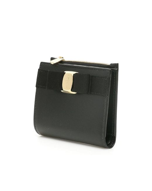 Ferragamo Black Vara Bow Compact Wallet