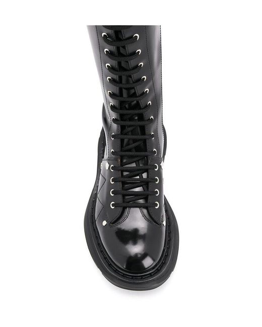 McQueen Black Tread Knee-High Boots