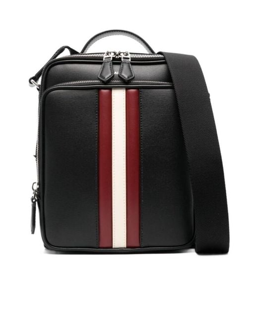 Bally Black Logo Printed Zip-Up Messenger Bag for men