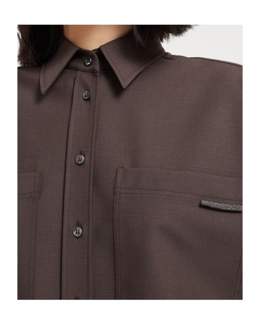 Brunello Cucinelli Brown Embellished Button-Up Shirt