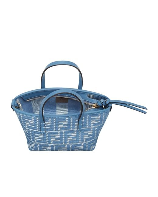 【関税&送料込み】Fendi Small Roll Blue Denim-Effect Ff Ja Fendi Roll Mini Ff Jacquard Mini Tote Bag in Blue | Lyst