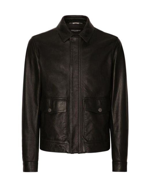 Dolce & Gabbana Black Leather Jacket for men