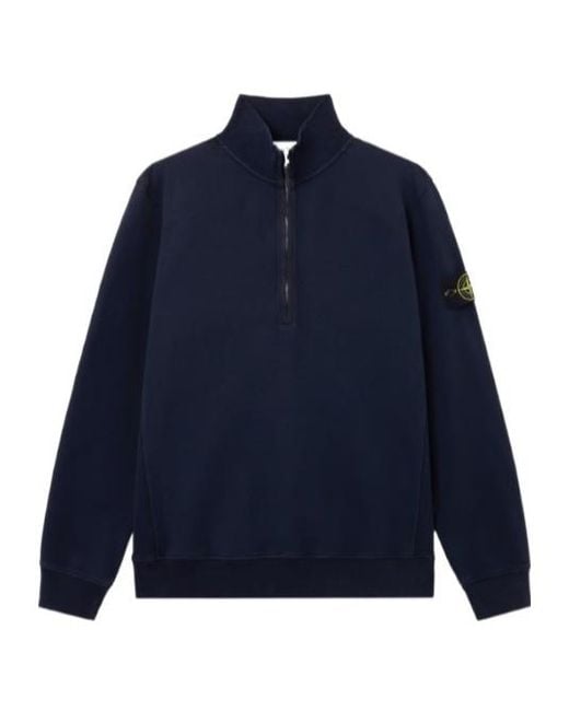 Stone Island Blue Logo Patch Half-Zipped Sweatshirt for men