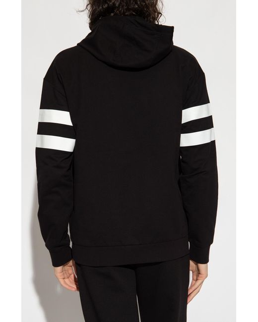 EA7 Black Logo-Print Cotton Hoodie for men