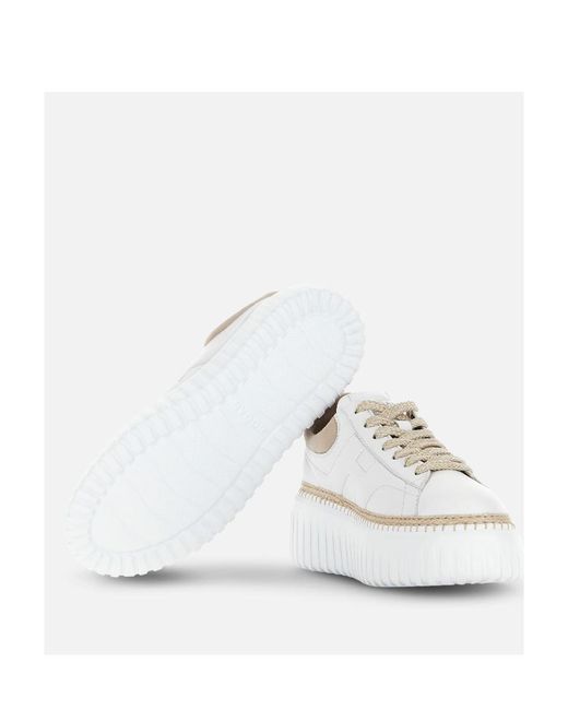 Hogan White H-Stripes Platform Lace-Up Sneakers