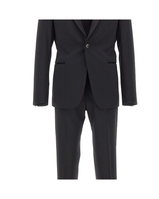 Emporio Armani Black Satin-Trim Peak-Lapel Suit for men