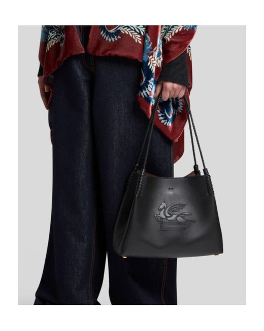 Etro Black Libra Pegaso Patch Small Tote Bag