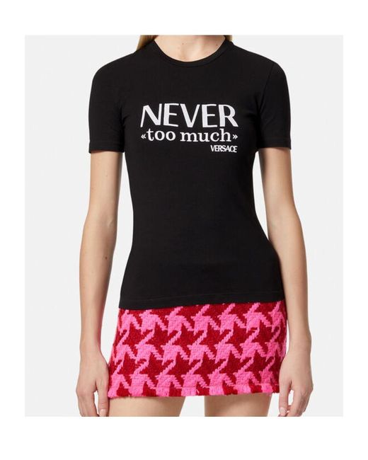 Versace Black Slogan Printed Crewneck T-Shirt