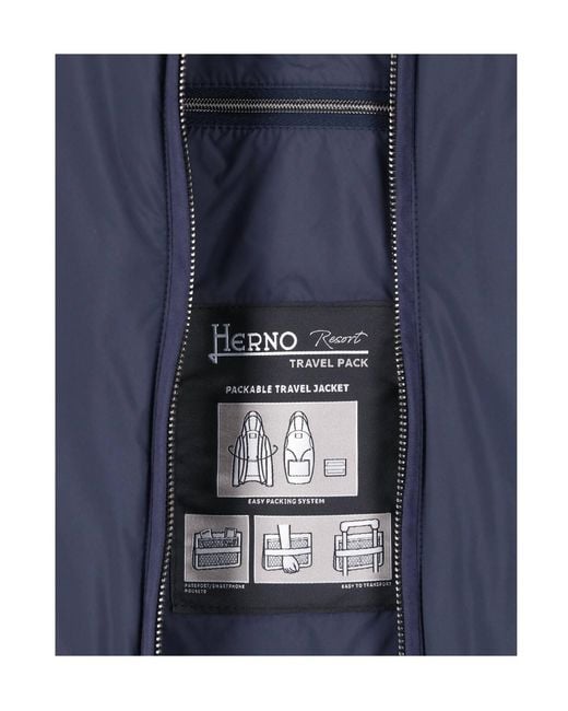 Herno Blue Stand-Up Collar Zip-Up Jacket for men