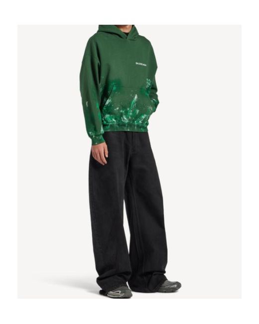 Balenciaga Green Paint Splatter Medium Fit Hoodie for men