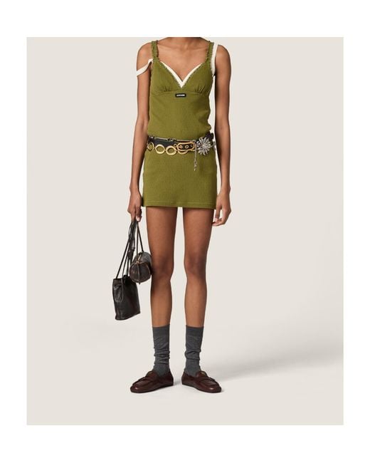 Miu Miu Green Garment-Dyed Cotton Mini Dress