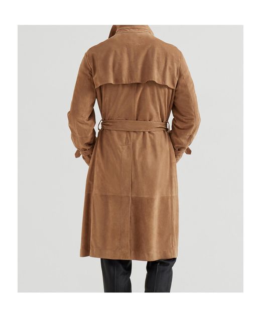 Brunello Cucinelli Brown Suede Belted Coat for men