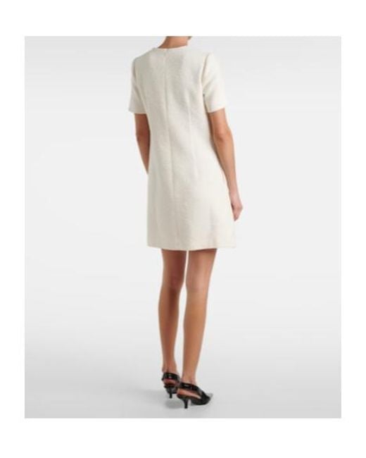 Oscar de la Renta White Orchid Embroidered Cotton Tweed Shift Dress