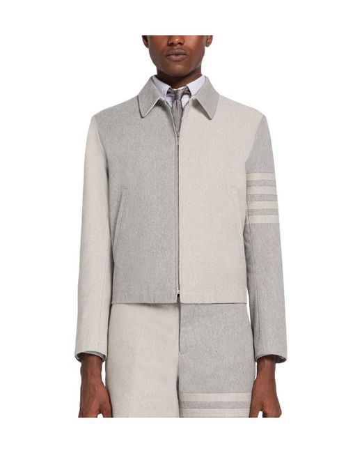 Thom Browne White 4-Bar Stripe Detailed Zipped Jacket for men