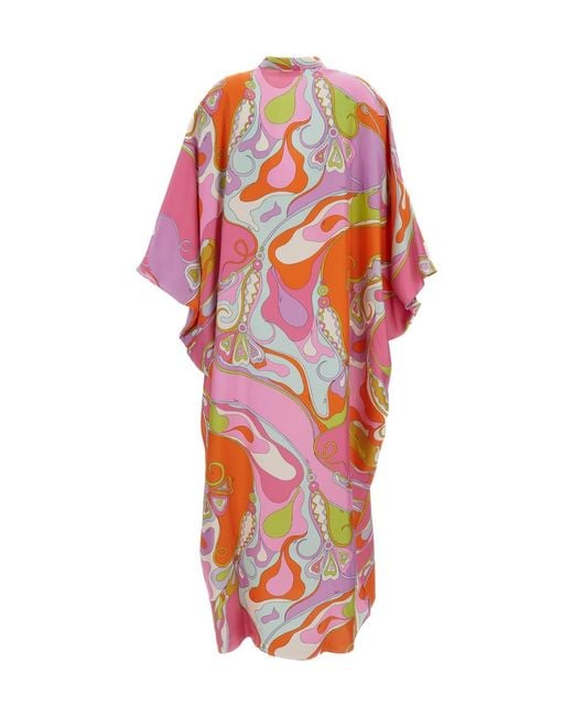 Emilio Pucci Red Orchidee-Print Silk Kaftan