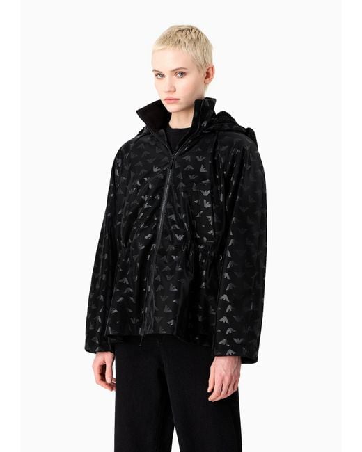 Emporio Armani Black Logo-Print Tonal Hooded Jacket
