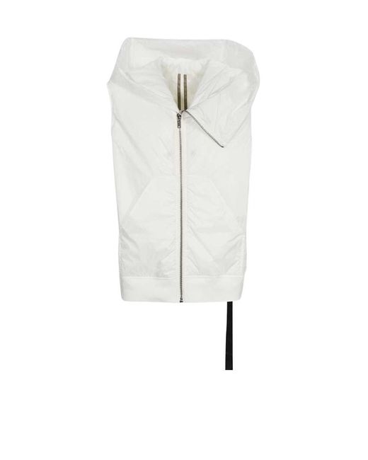 Rick Owens White Zip-Up Hooded Gilet for men
