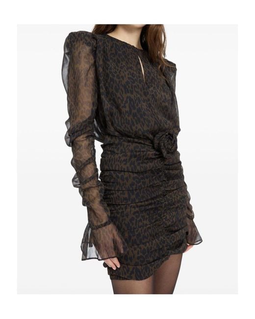 ROTATE BIRGER CHRISTENSEN Black Ruched Leopard Mini Dress